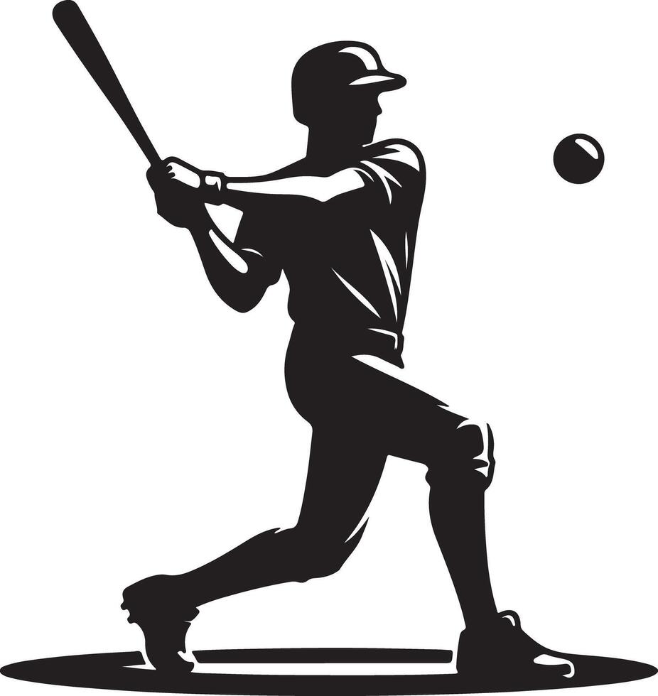 Silhouette of a baseball player swinging a bat at a ball on a white background illustration vector