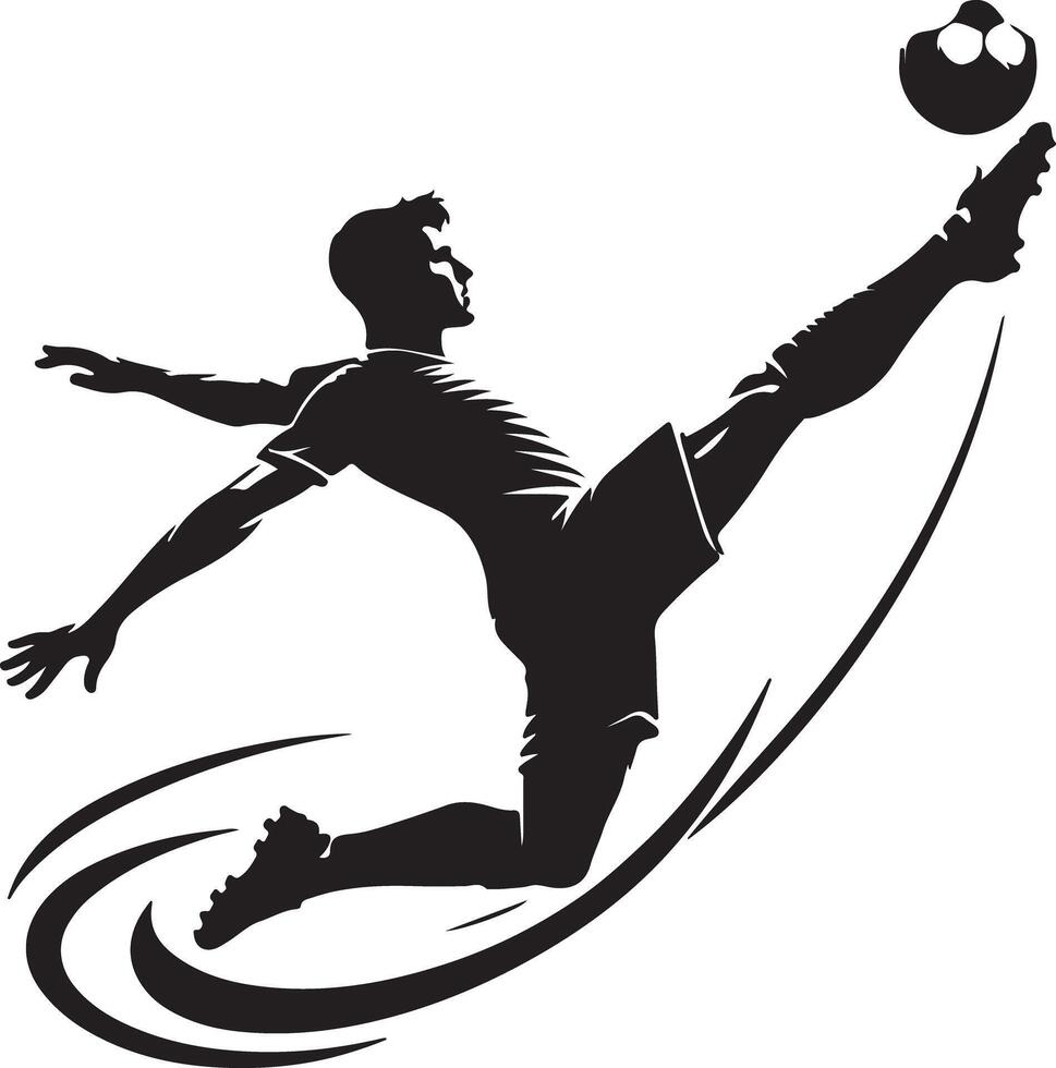 A stylized illustration of a soccer player kicking a ball in a dynamic leaping pose on white background vector