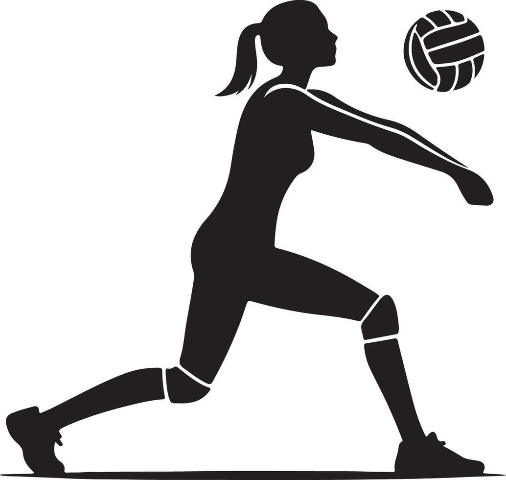 Silhouette of female volleyball player bumping the ball in a sporty action pose on white background vector