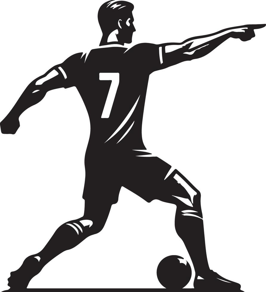A stylized illustration of a soccer player in action pointing forward with number seven on his back vector