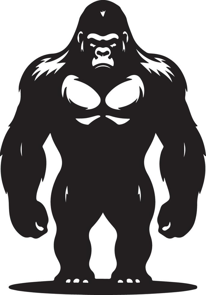 A striking silhouette of a gorilla standing tall against a plain white background in a style vector