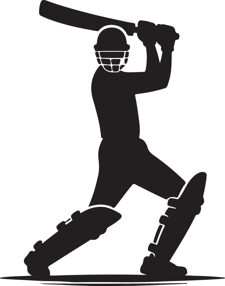 Silhouette of a cricket player with bat and helmet in batting stance against a white background vector