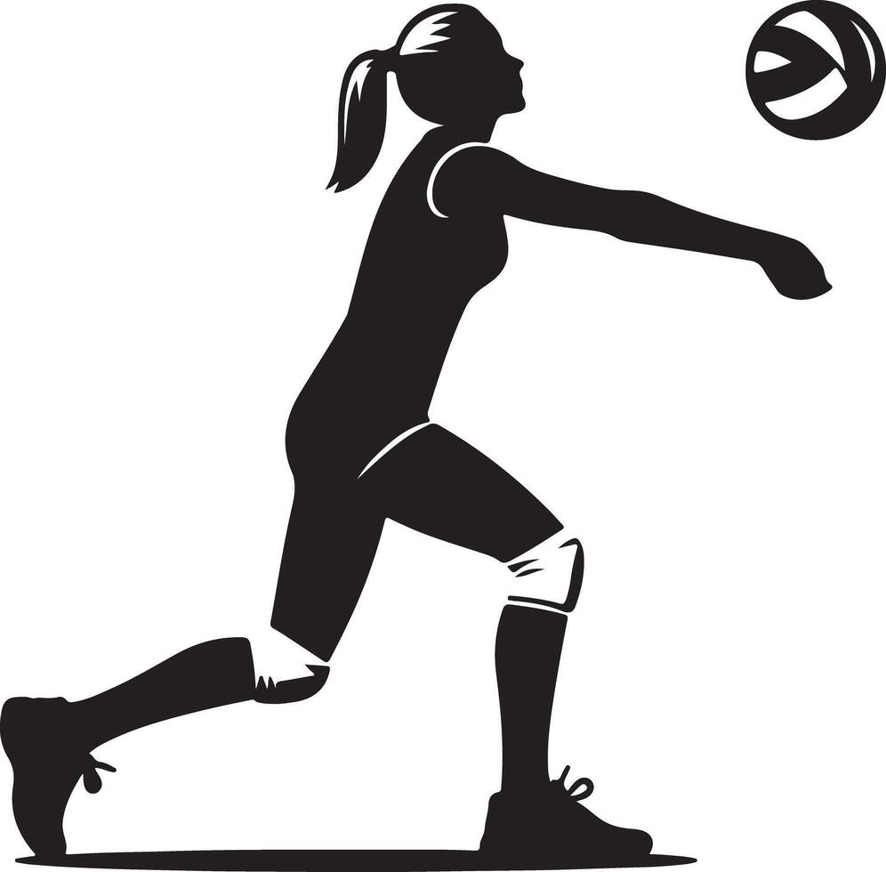 Silhouette of a woman playing volleyball with a ball on a white background in style art vector