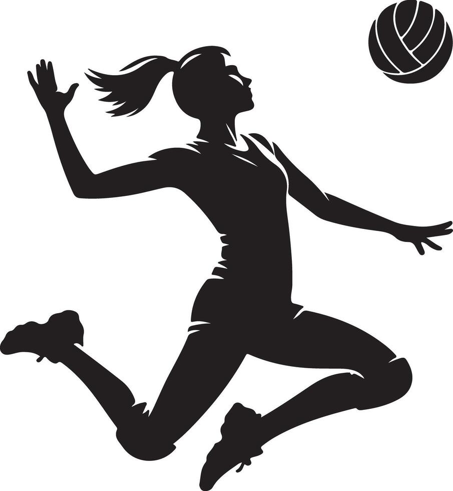 Silhouette of a woman jumping to hit a volleyball in a minimalist style on a white background image vector