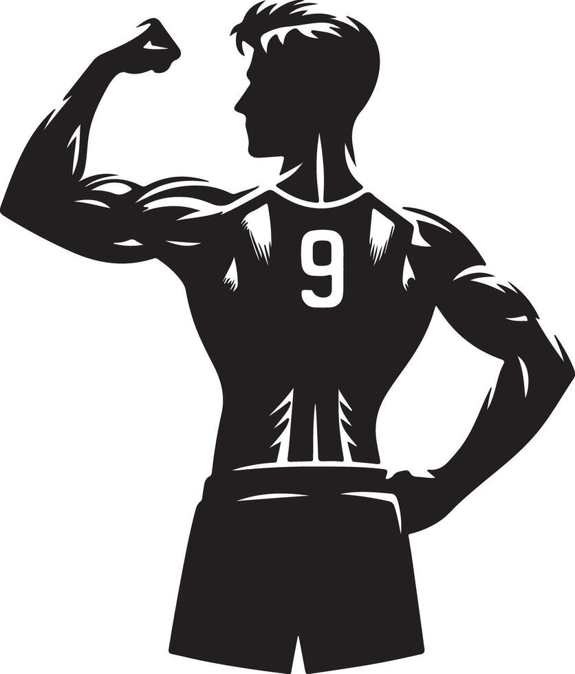 Silhouette of muscular athlete flexing arm wearing jersey with number nine in white background vector