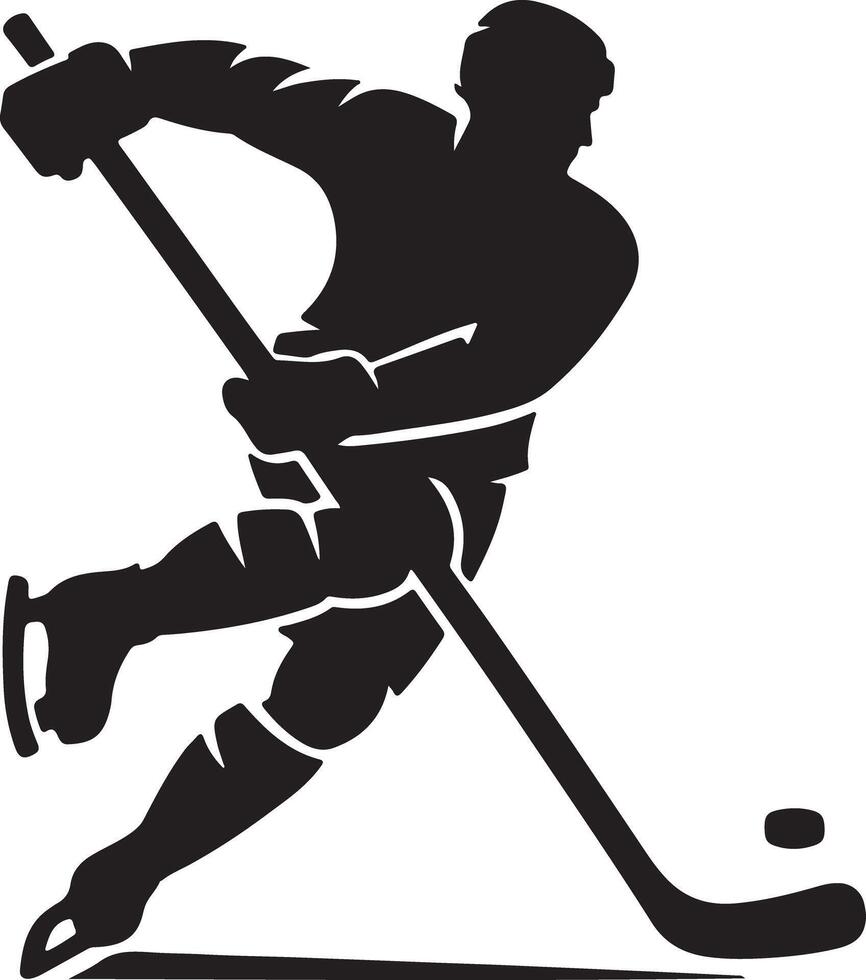 Silhouette of a hockey player in action with stick and puck on a white background illustration vector