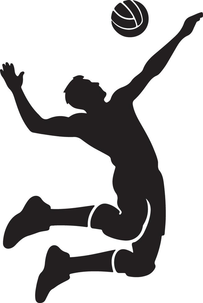 Silhouette of a volleyball player jumping to hit the ball in a dynamic action pose on a white background vector