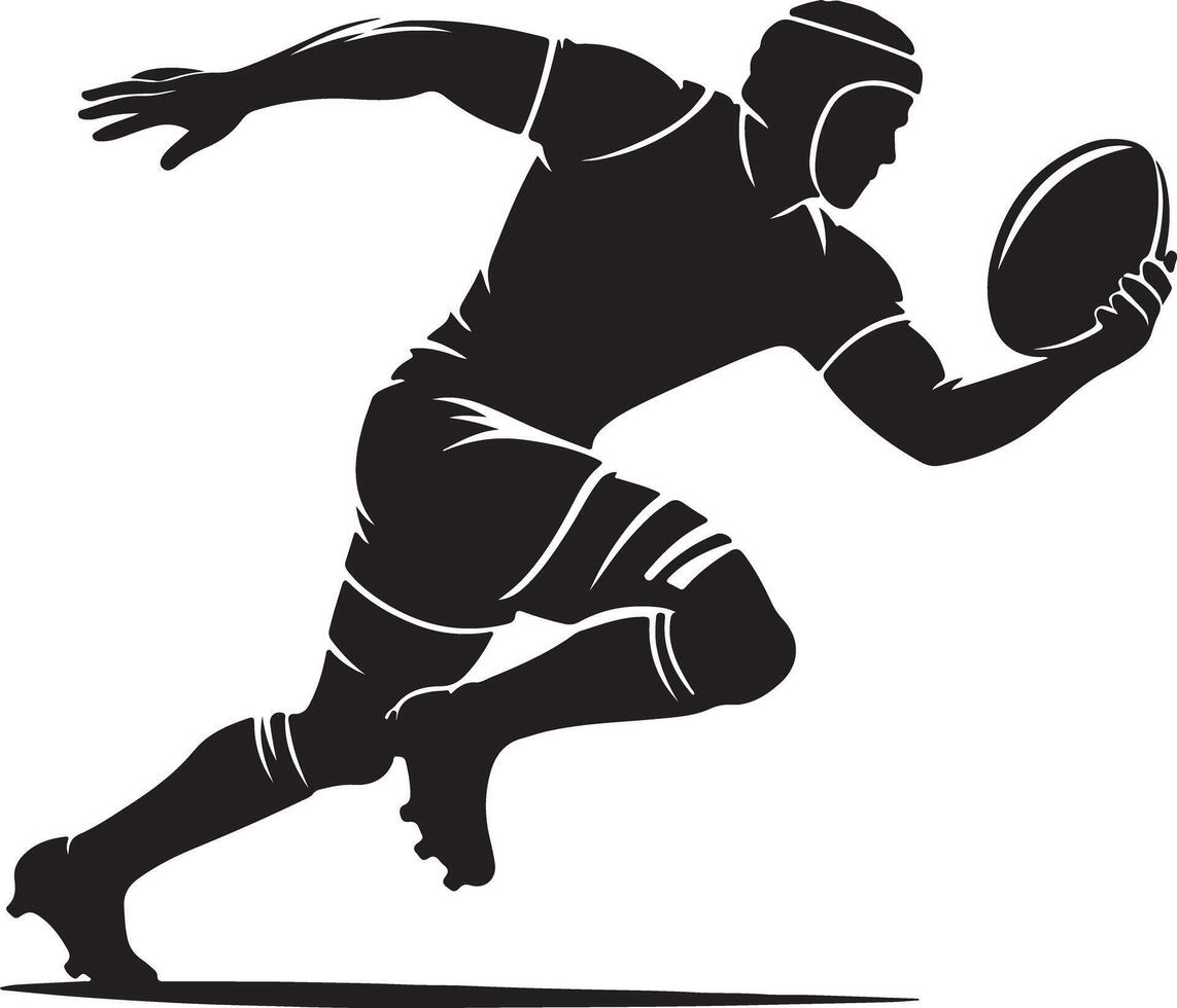 A stylized silhouette of a rugby player running with the ball in hand on a white background image art vector