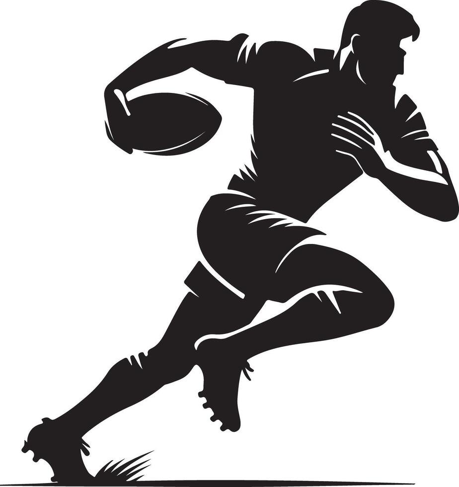 Silhouette of a rugby player running with the ball in hand on a white background in style vector