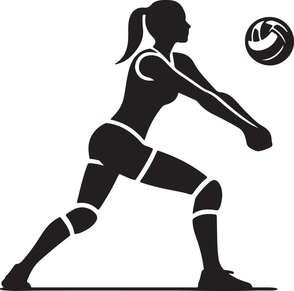 Silhouette of a woman playing volleyball with a ball in a white background illustration image vector