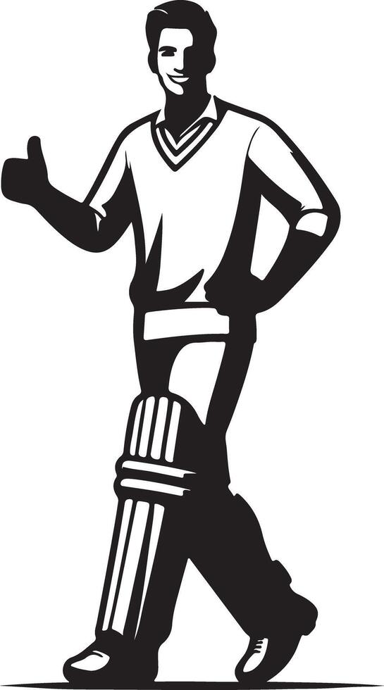 A cricket player in uniform giving a thumbs up with a smile on a white background in a cartoon style vector