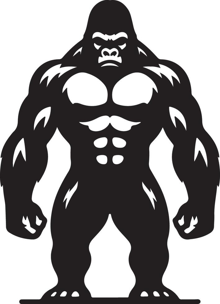 Illustration of a muscular gorilla standing with a serious expression on a white background art vector