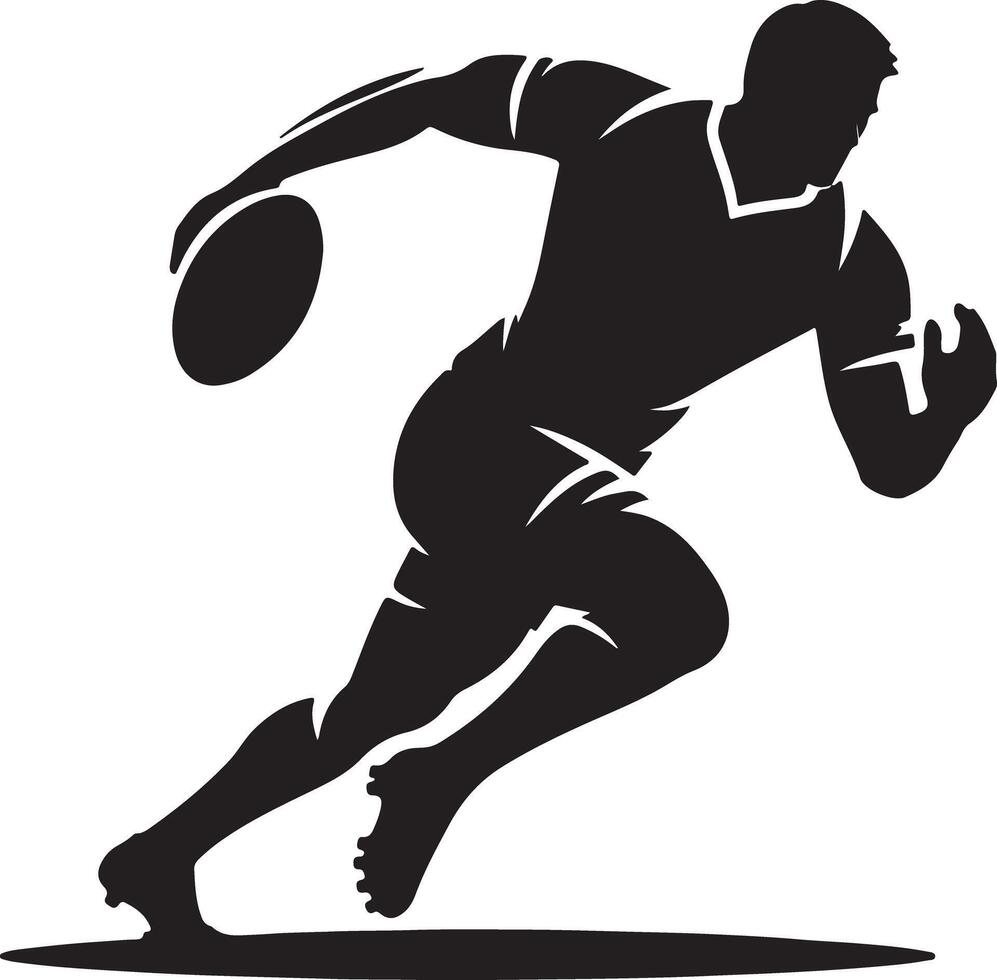 Silhouette of a rugby player running with the ball in hand on a white background in a style vector