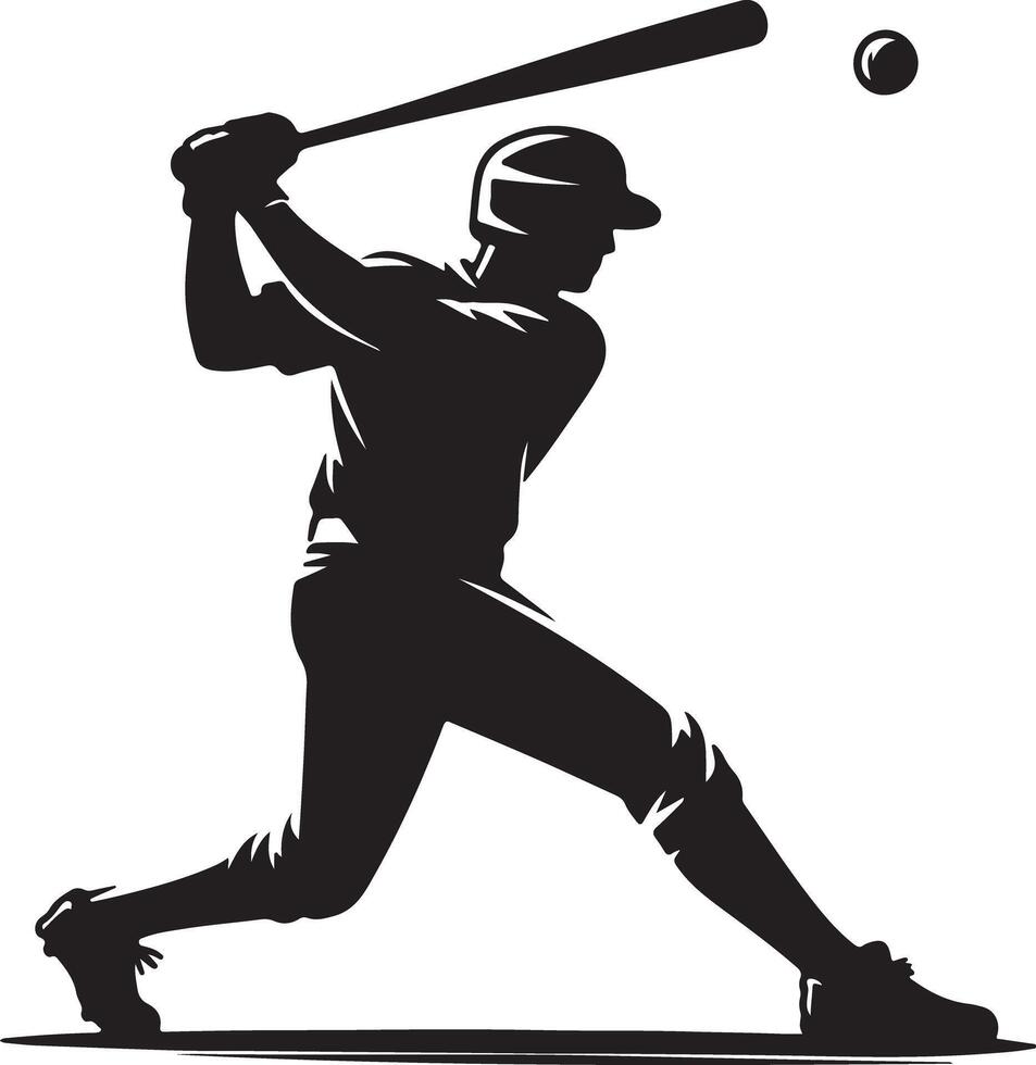 A silhouette of a baseball player swinging a bat at a ball on a white background illustration vector
