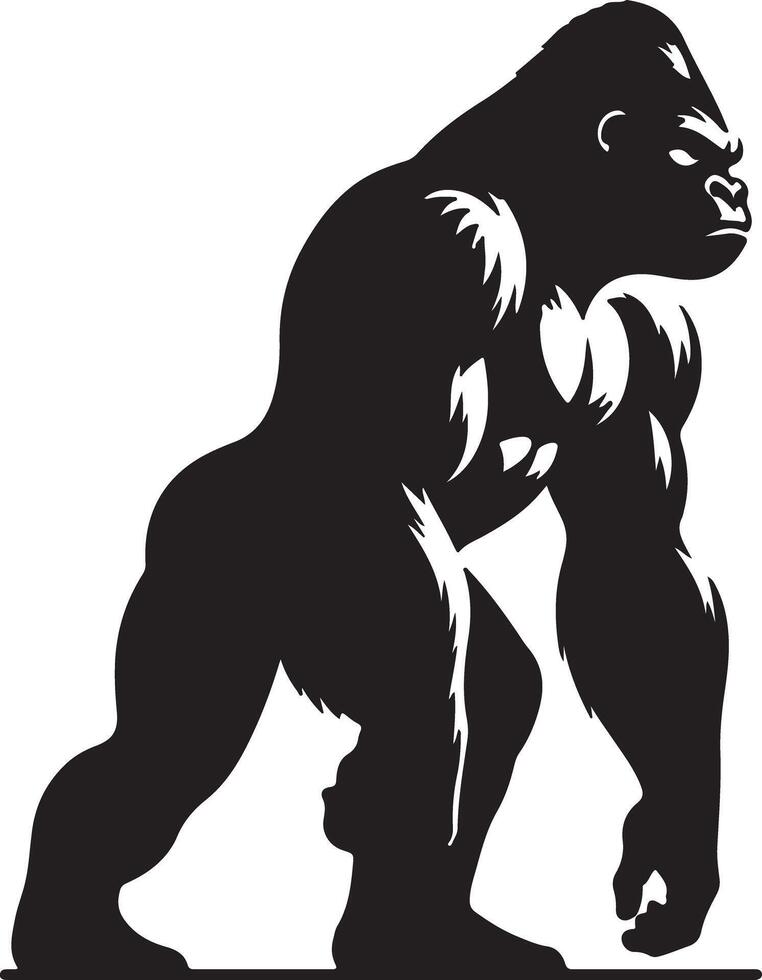 A powerful gorilla silhouette standing with an intense gaze isolated on a light background design art vector