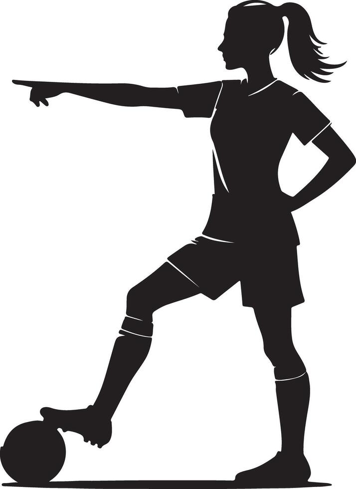 Silhouette of a female soccer player with a ball pointing forward on a white background graphic art vector
