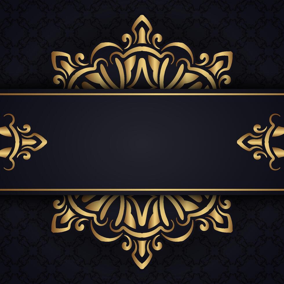 black ornamental background, with a golden mandala and borders vector