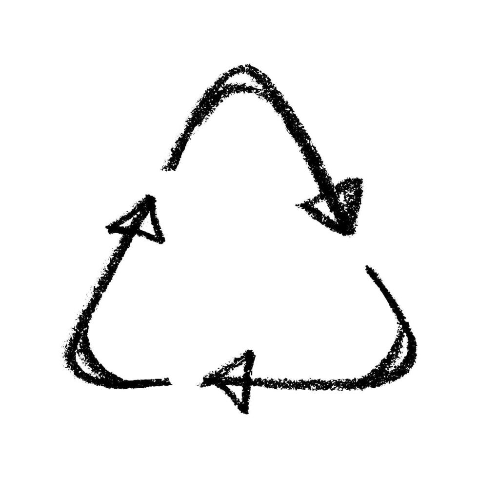 Hand drawn recycle arrow icon Recycling resources symbol Reuse of materials, zero waste, green environment, saving the planet ten vector