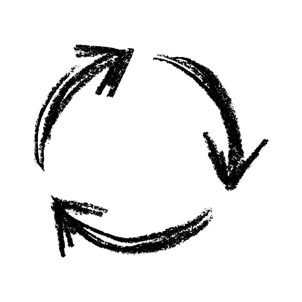 Hand drawn recycle arrow icon Recycling resources symbol Reuse of materials, zero waste, green environment, saving the planet eleven vector