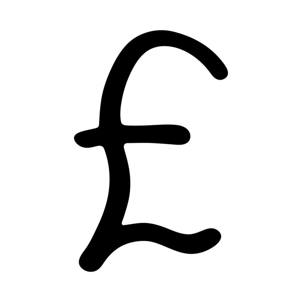 Hand drawn british pound currency symbol. Brush stroke doodle. Single element vector