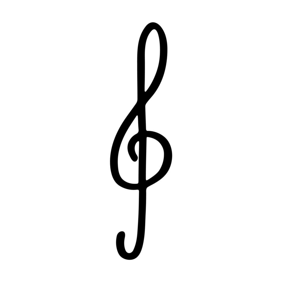 Treble clef doodle. Hand drawn musical symbol. Single element vector