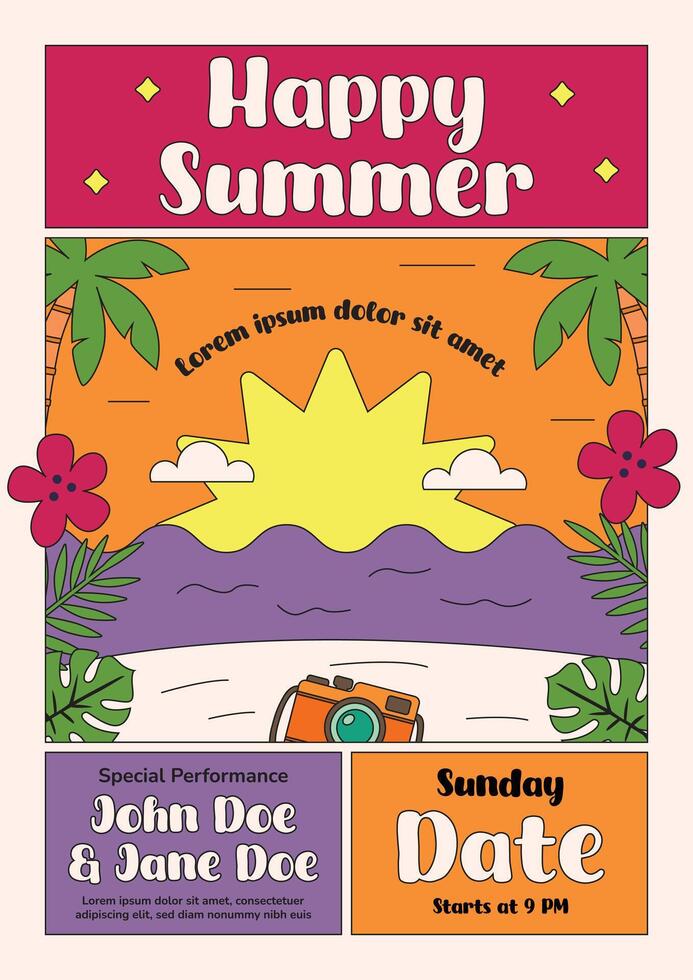 Retro Summer Party Poster Template vector