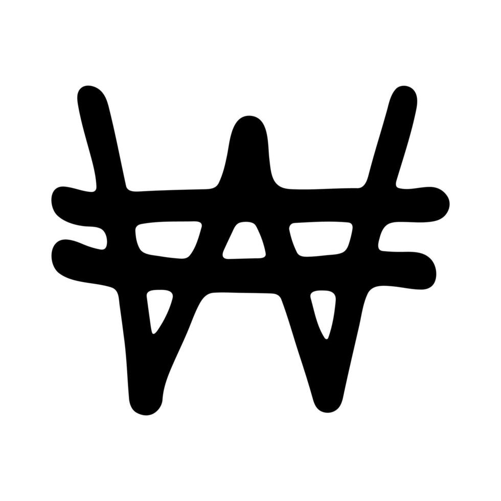 Hand drawn won currency symbol. Brush stroke doodle. Single element vector