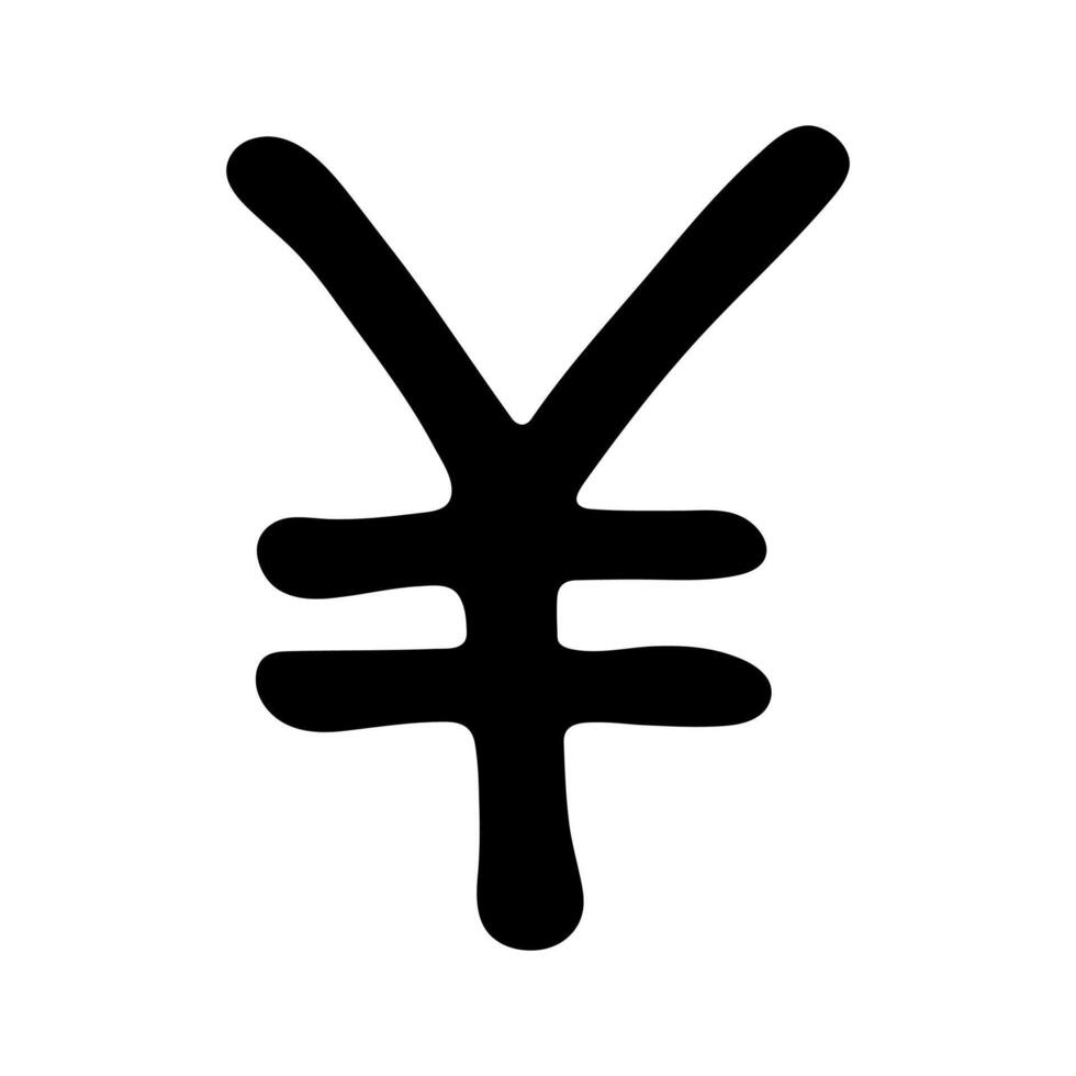 Hand drawn yen currency symbol. Brush stroke doodle. Single element vector