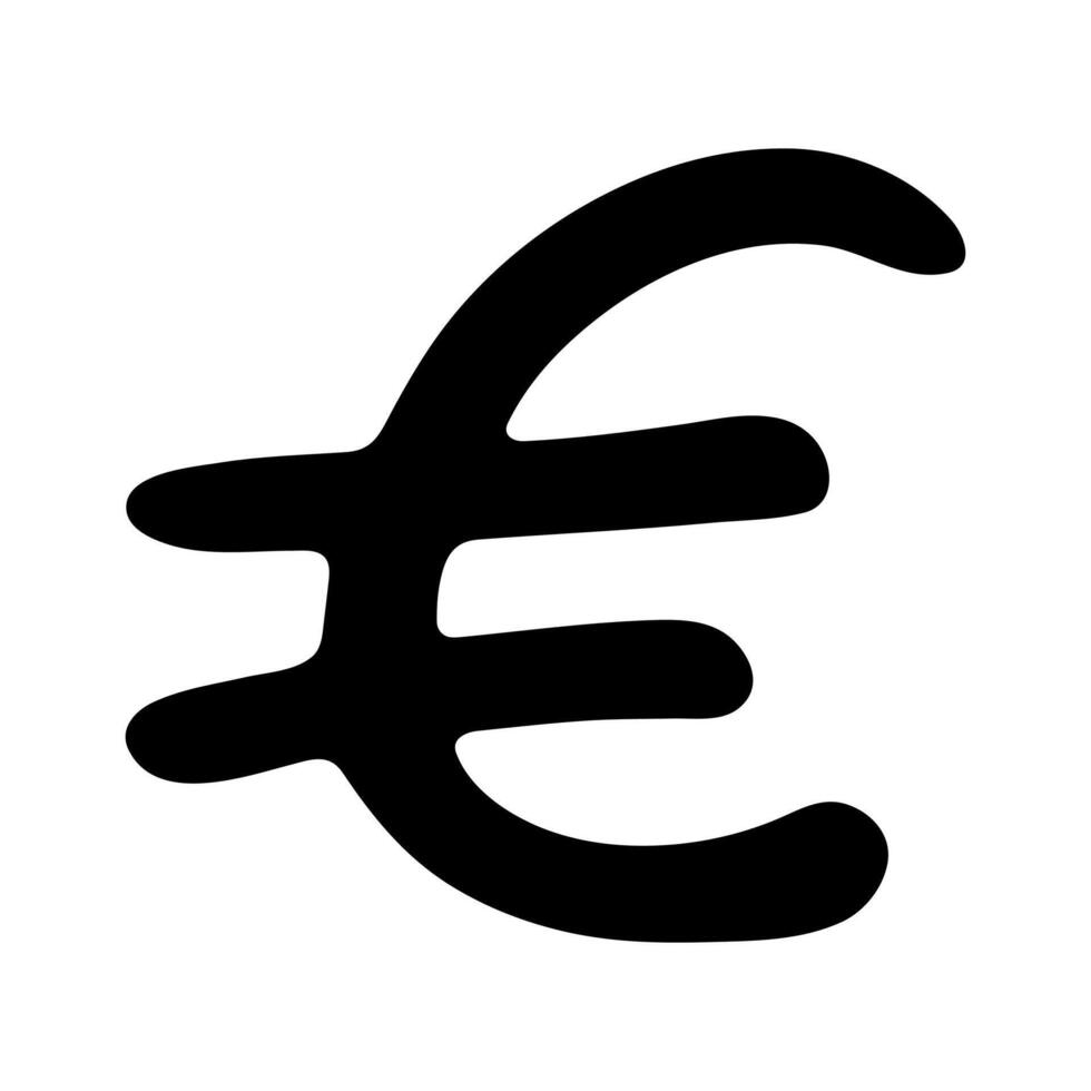 Hand drawn euro currency symbol. Brush stroke doodle. Single element vector