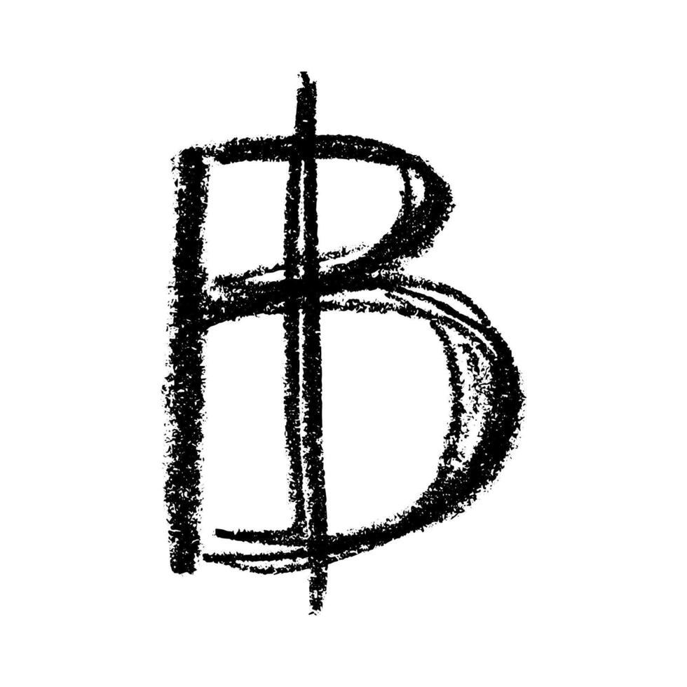 Single element for design Hand drawn thai baht currency symbol. Brush stroke doodle vector