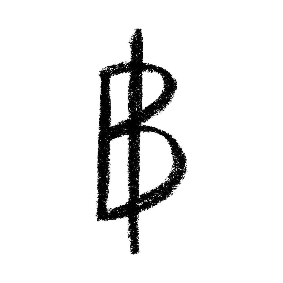 Hand drawn thai baht currency symbol Single element for design Brush stroke doodle vector