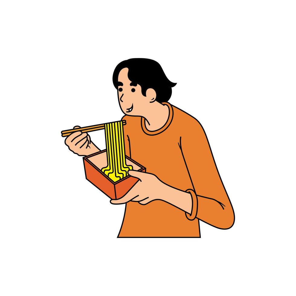 A man is enjoying eating noodles vector