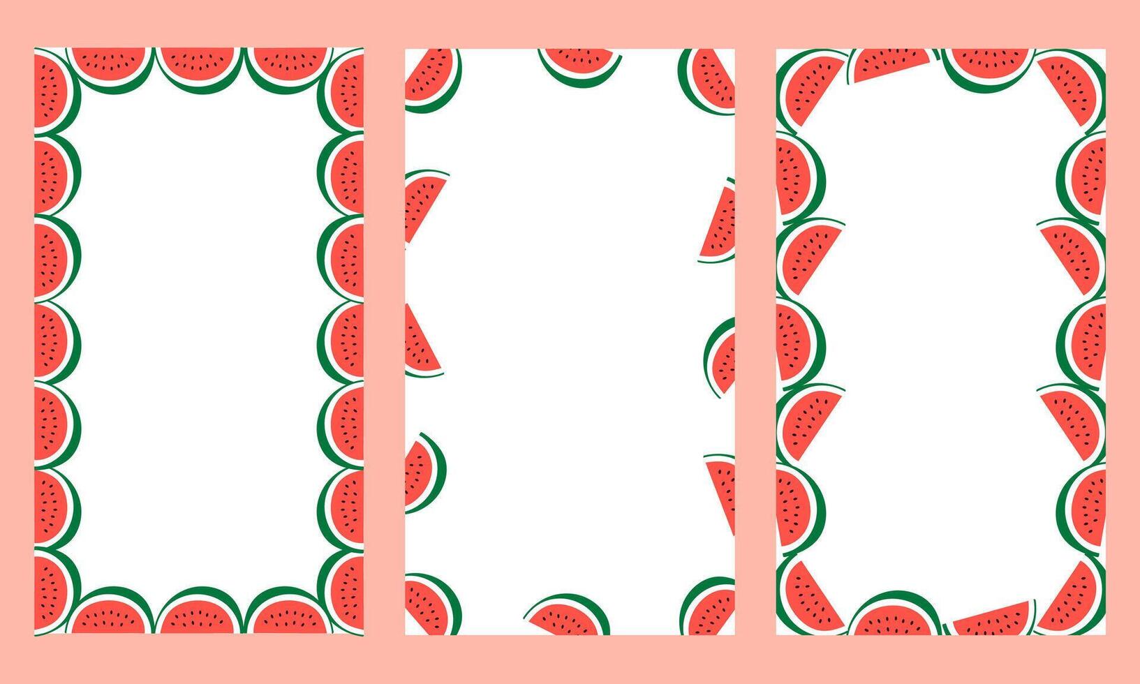 Watermelon-themed frames with white center space for text. Fun and juicy fruit design, perfect for summer stories, social media, digital invitations or cards. vector