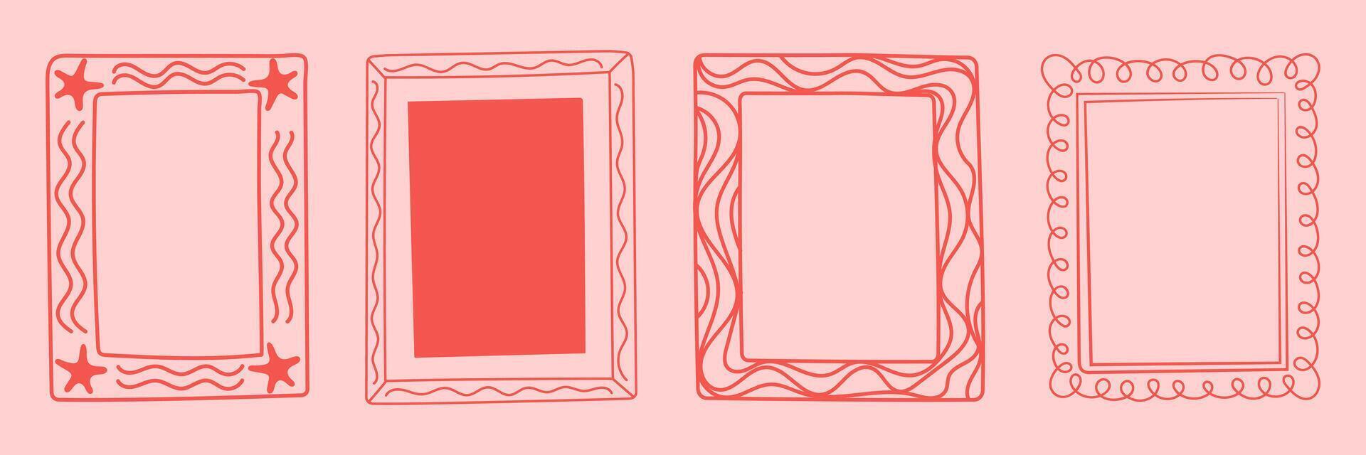 Hand drawn rectangular doodle frames in cartoon style. Fun and playful decorative elements for scrapbooking, poster, card or kids design. vector