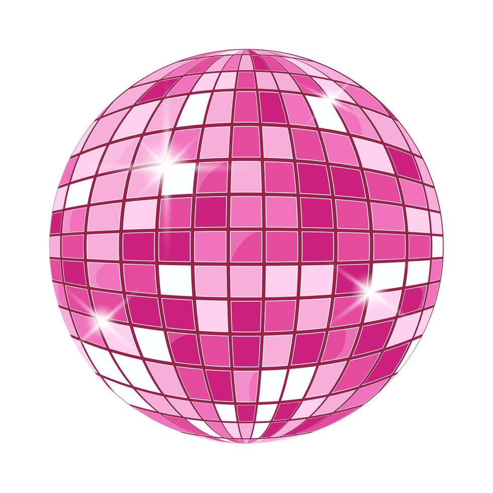 Pink disco ball with reflective square tiles. Fun retro party element perfect for club flyer, music festival or dance decor. vector