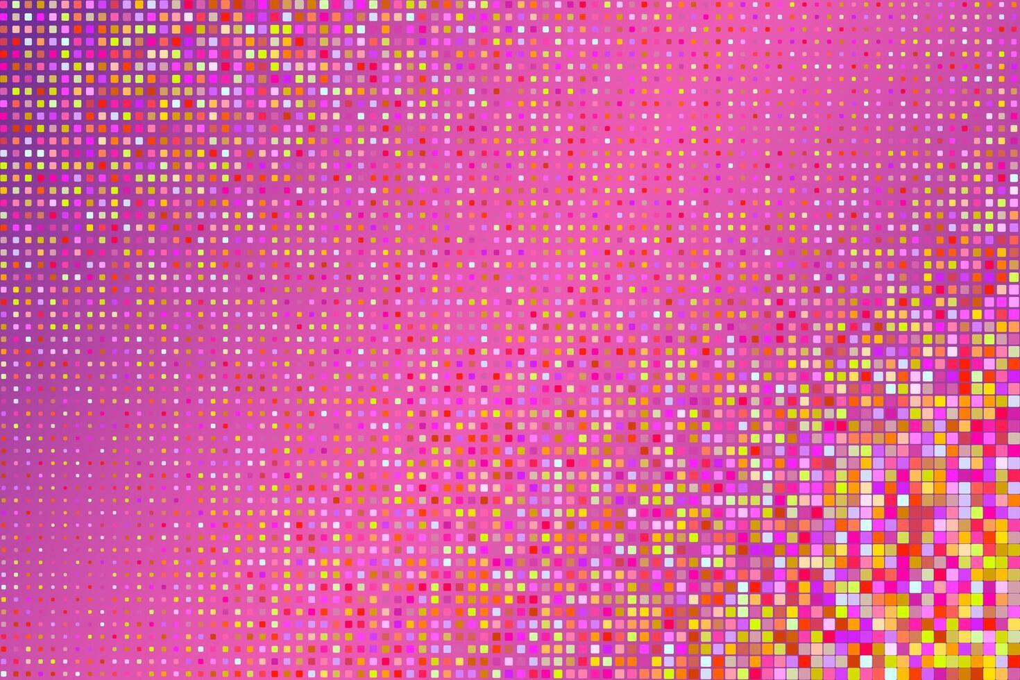 Colorful vibrant mosaic pattern with pink, red, yellow pixel tiles forming a dynamic gradient. Bright abstract background ideal for pop design, summer, and energetic visuals. vector
