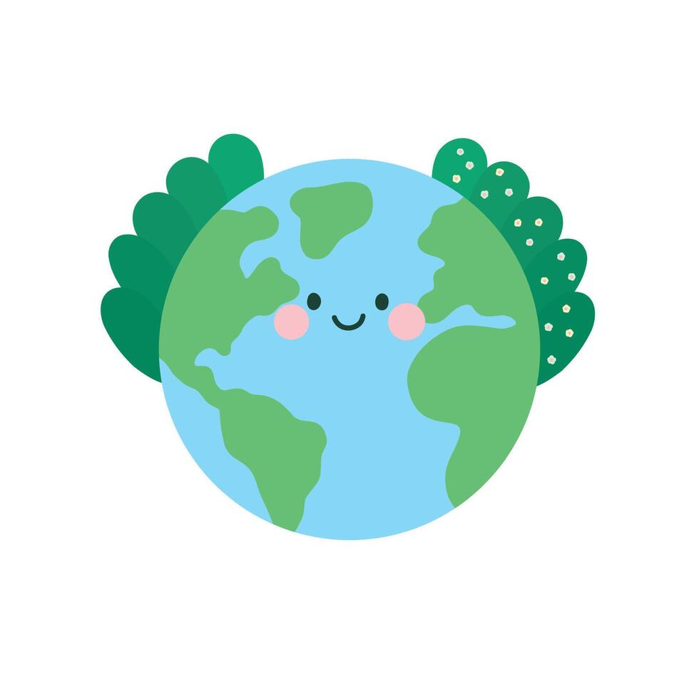 Green planet earth with trees hair editable isolated white background design illustration vector