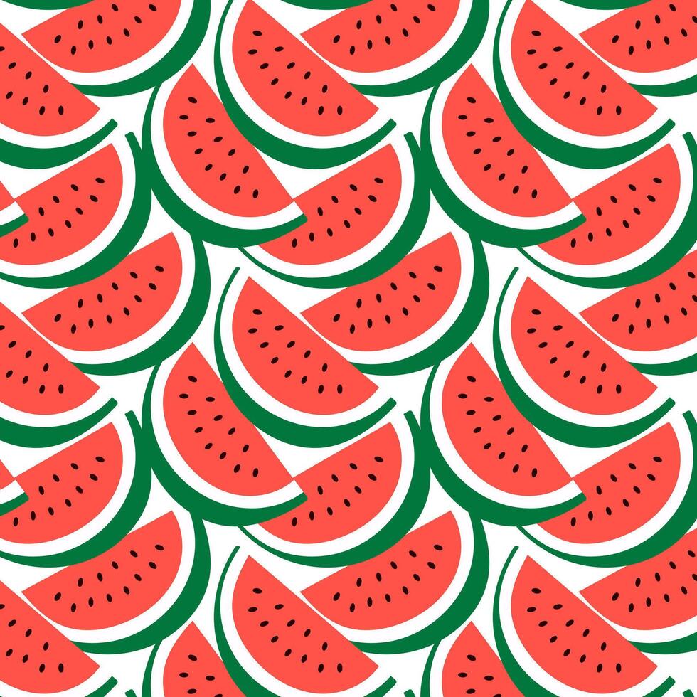 Seamless pattern of stylized watermelon slices in half-moon shapes. Playful and juicy summer background perfect for textiles, wrapping or packaging design. vector