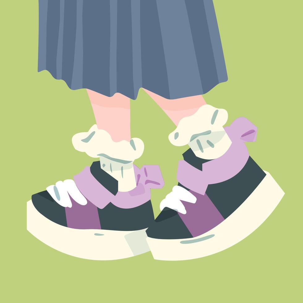 Cute Platform Sneakers with Ruffle Socks vector