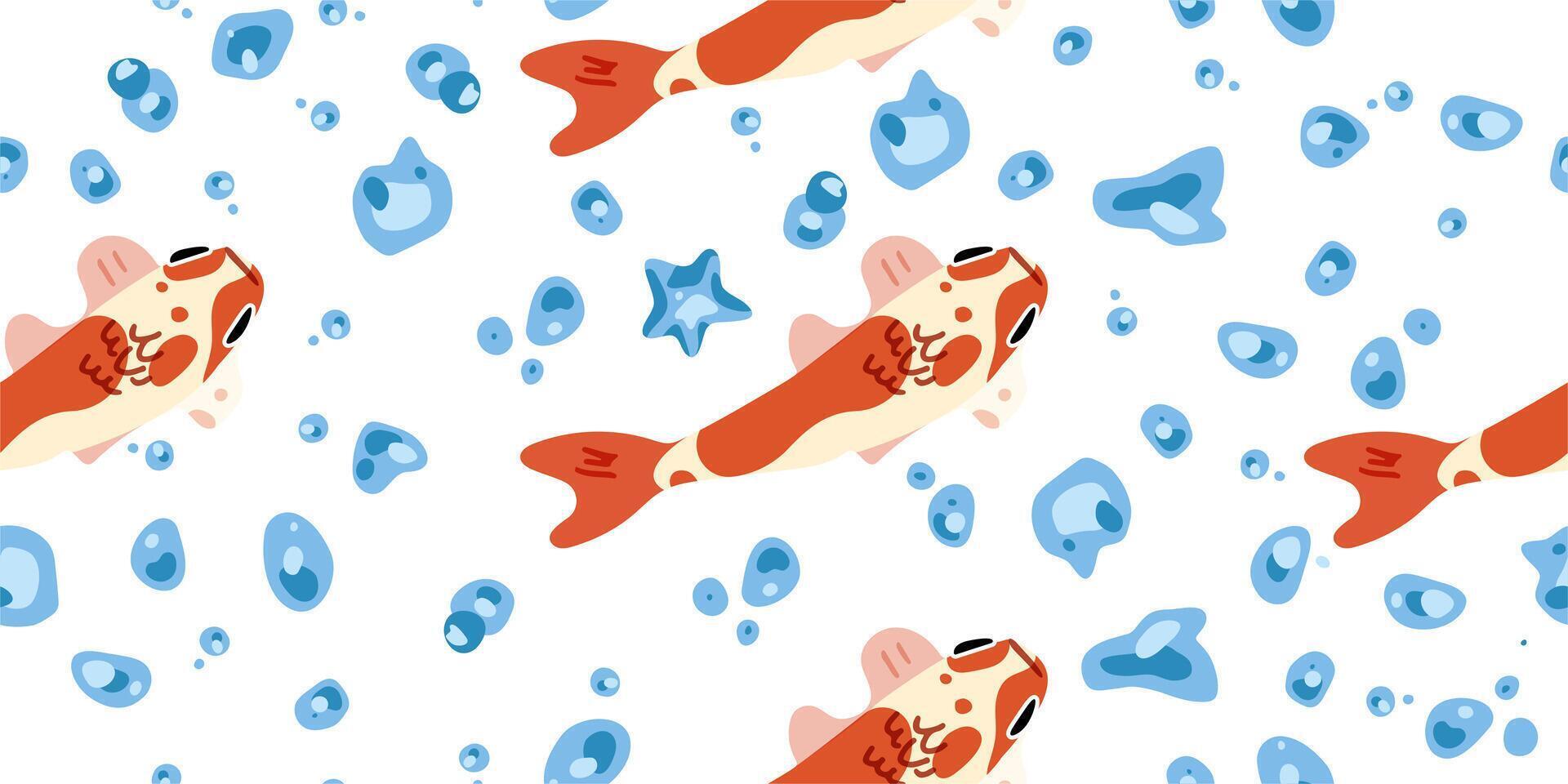 Seamless Cartoon Koi Fish Pattern vector