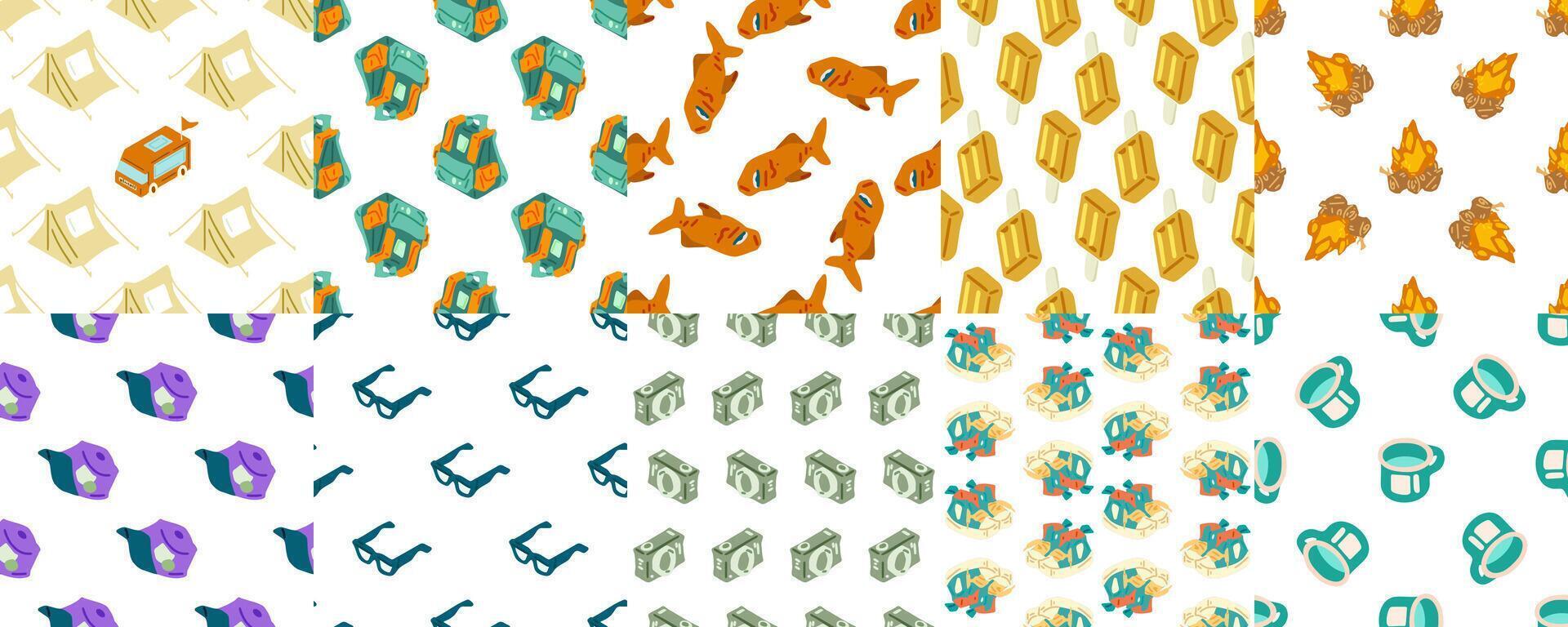 Summer Seamless Camping Pattern Pack vector
