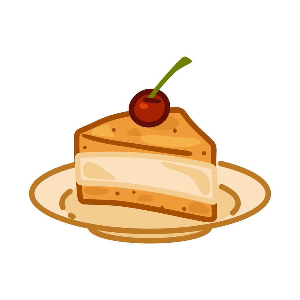 Cartoon Cake Slice with Cherry vector
