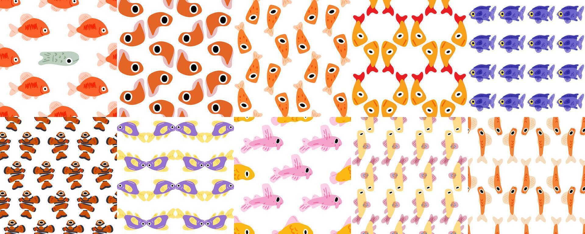 Colorful fish pattern designs vector