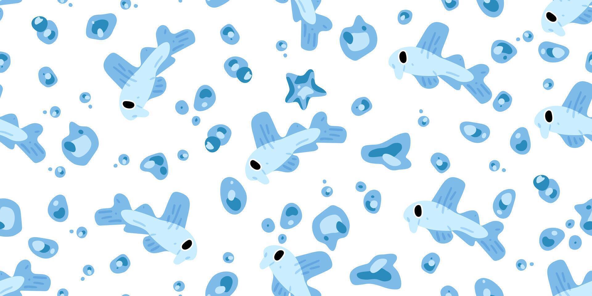 Playful Blue Fish Seamless Pattern vector