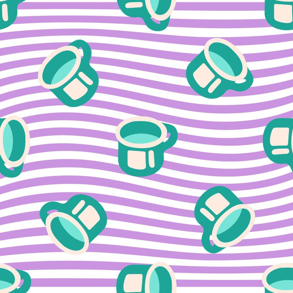 Seamless Retro Camping Mug Pattern vector