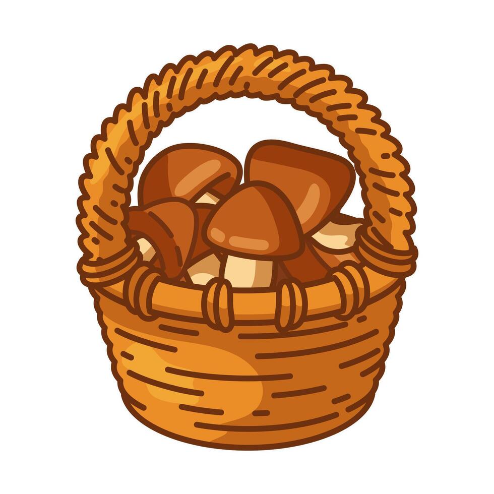 Cartoon Basket Full of Mushrooms vector