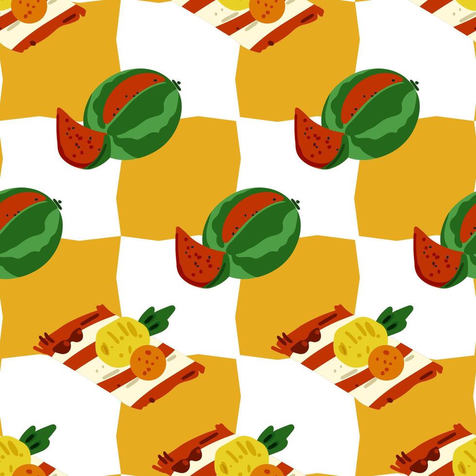 Seamless Summer Picnic Fruit Pattern vector