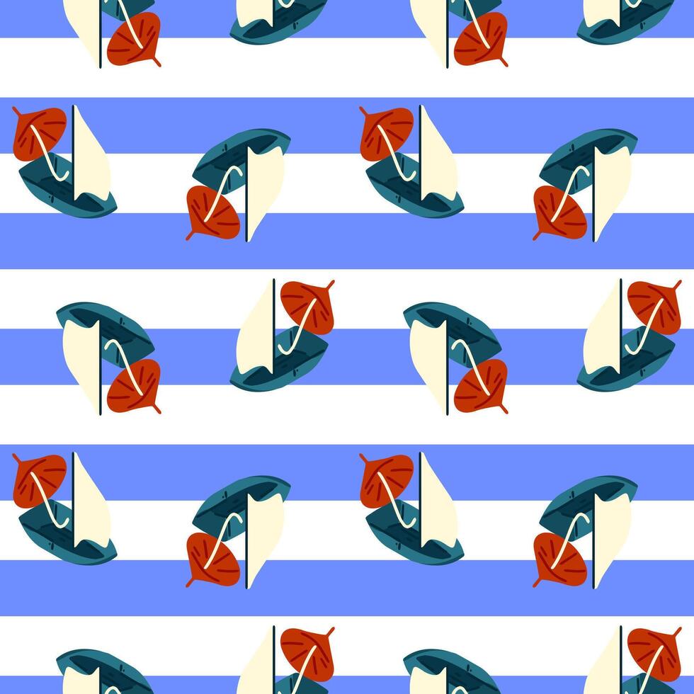 Seamless Cartoon Sailboat Stripe Pattern vector