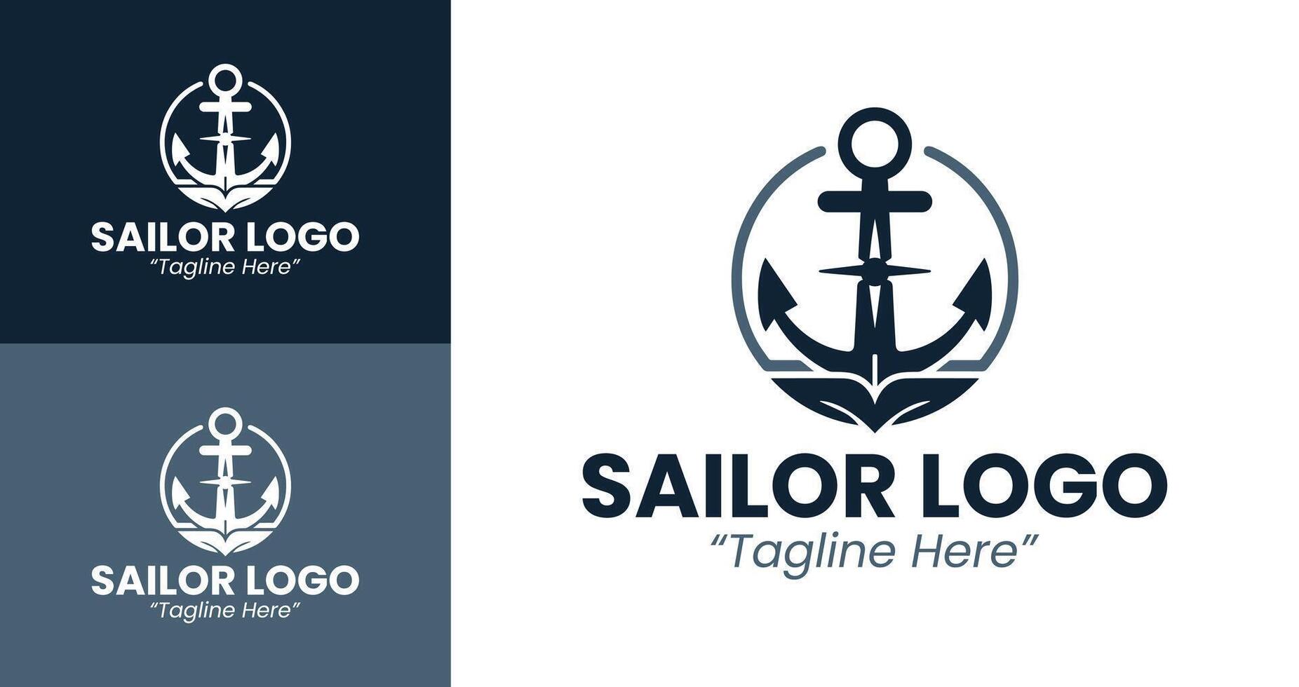 Sailor Logo with Ship Design and Waves in Blue and Dark Colors vector