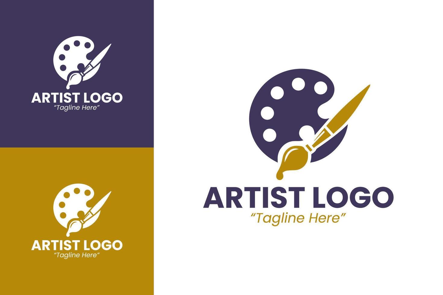 Premium Artist Logo with Palette and Brush for Professional Branding in Purple and Gold vector